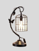 Bedside Table Lamp With Black Cage Shade - Black