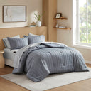 Logan - King Striped Comforter Set - Blue / Gray