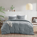 Porter - Full Soft Washed Pleated Duvet Cover Set - Blue/Gray