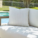 Uttermost Basket Stripe Ivory Outdoor Pillow – ivory Sunbrella fabric with tonal basketweave stripe, 20″×20″