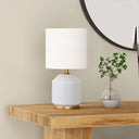 15" Ceramic Cylinder Table Lamp With White Drum Shade - Gold And White