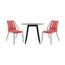 3 Piece Round Stone Dining Set With Two Chairs - Gray And Red