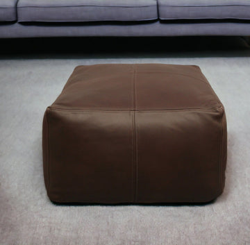 Leather Square Pouf Ottoman - Dark Brown