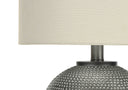 Round Table Lamp With Ivory Drum Shade - Gray - HomeRoots - Table Lamps - Elite Enclave Home