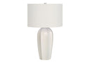 27" Ceramic Geometric Table Lamp With Drum Shade - Cream - HomeRoots - Table Lamps - Elite Enclave Home