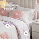 Gracie - Floral Reversible Tufted Chenille Comforter Set With Flower Throw Pillow - White / Purple