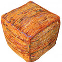 Recycled Silk And Cotton Blend Cube Pouf Ottoman - Orange - HomeRoots - Accent Poufs - Elite Enclave Home