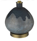Concrete Gourd Table Lamp With Cream Empire Shade - Teal Blue