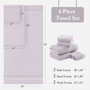 Turkish - 6 Piece Bath Towel Set - Lavender - Madison Park Signature - Towel Sets - Elite Enclave Home