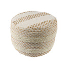 Cotton Blend Round Striped Pouf Ottoman - Ivory And Brown