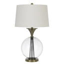 Metal Globe Table Lamp With White Empire Shade - Bronze