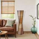 Floor Lamp With Black And Tan Twisted Cylinder Shade - Black - HomeRoots - Floor Lamps - Elite Enclave Home