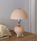 Bedside LED Table Lamp With Pink Bowl Shade - Silver