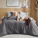 Logan - King Striped Comforter Set - Charcoal