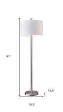 Two Light Traditional Shaped Floor Lamp White Drum Shade - Silver White - HomeRoots - Floor Lamps - Elite Enclave Home