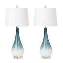 Glass Table Lamps With White Empire Shade (Set of 2) - Blue And White