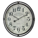 Uttermost Nakul Industrial Wall Clock – Pearl Silver – smoke gray iron frame with aged ivory clock face under glass