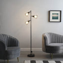 Three Light Tree Floor Lamp With Black Metal Cage Shade - Black - HomeRoots - Floor Lamps - Elite Enclave Home