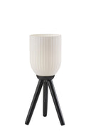 Solid Wood Tripod Table Lamp With White Ribbed Glass Shade - Black - HomeRoots - Table Lamps - Elite Enclave Home