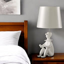 Bedside Table Lamp With Silver Empire Shade - White - HomeRoots - Table Lamps - Elite Enclave Home