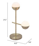 Metal Bedside Table Lamp With Off-White Globe Shade - Brass