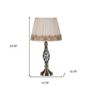Metal Table Lamp With White And Brown Classic Empire Shade - Antiqued Brass