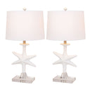 Coastal Star Fish Table Lamps Coastal With White Drum Shades (Set of 2) - Clear And White