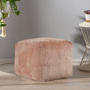 Chenille Cube Pouf Ottoman - Beige