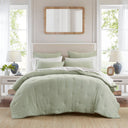 Breeze - King Cotton Gauze Embroidered Quilt Set - Sage