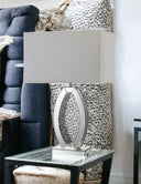 Contemporary Glass Table Lamp With Rectangular Shade - White Silver