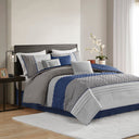 Greer - 7 Piece King Color Block Stripe Comforter Set With Throw Pillows - Blue