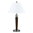 Metal Two Light Geometric USB Table Lamp With White Empire Shade - Nickel