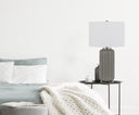 Metal Cylinder Table Lamp With White Drum Shade - Gray