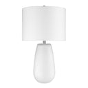 Glass Table Lamp With White Drum Shade - White