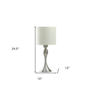Metal Table Lamp With Off - White Drum Shade - Silver - HomeRoots - Table Lamps - Elite Enclave Home