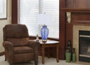 Swirl Glass Table Lamp With White Empire Shade - Blue