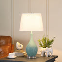 Hammered Urn Table Lamp With White Tapered Drum Shade - Aqua