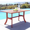59" Solid Wood Outdoor Dining Table With Umbrella Hole - Brown
