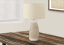 Ceramic Round Table Lamp With Beige Drum Shade - Brown And White - HomeRoots - Table Lamps - Elite Enclave Home