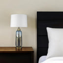 Glass Table Lamp With White Empire Shade - Steel Blue