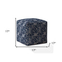 Canvas Damask Pouf Cover - Blue / White