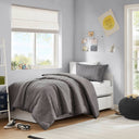 Logan - Twin/Twin Long Striped Duvet Set - Charcoal