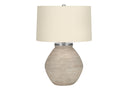Concrete Round Table Lamp With Beige Drum Shade - Cream - HomeRoots - Table Lamps - Elite Enclave Home