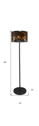 Floor Lamp With Amber Solid Color Beveled Glass Drum Shade - Dark Bronze - HomeRoots - Floor Lamps - Elite Enclave Home