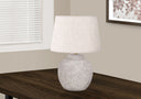 Concrete Urn Table Lamp With Abstract Empire Shade - Cream - HomeRoots - Table Lamps - Elite Enclave Home
