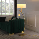 Dual Arc Floor Lamp With White Drum Shade - Matte Gold - HomeRoots - Floor Lamps - Elite Enclave Home