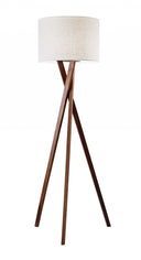 Solid Wood Tripod Floor Lamp With Drum Shade - Brown / White - HomeRoots - Floor Lamps - Elite Enclave Home