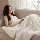 Ruched Fur - Ruched Throw - Ivory - Madison Park - Throws - Elite Enclave Home
