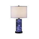 Glass LED Cylinder Table Lamp With Nightlight And White Drum Shade - Black