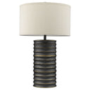 Metal Column Lamp With Off-White Drum Shade - Black